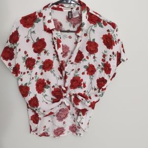 Rose Print Button Up